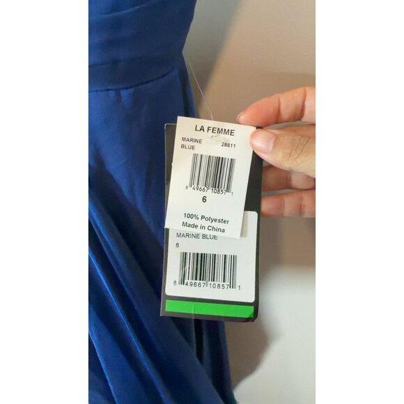 La Femme Royal Blue Formal Evening Gown Dress Size 6 Spaghetti Strap V-Neck - Picture 5 of 8